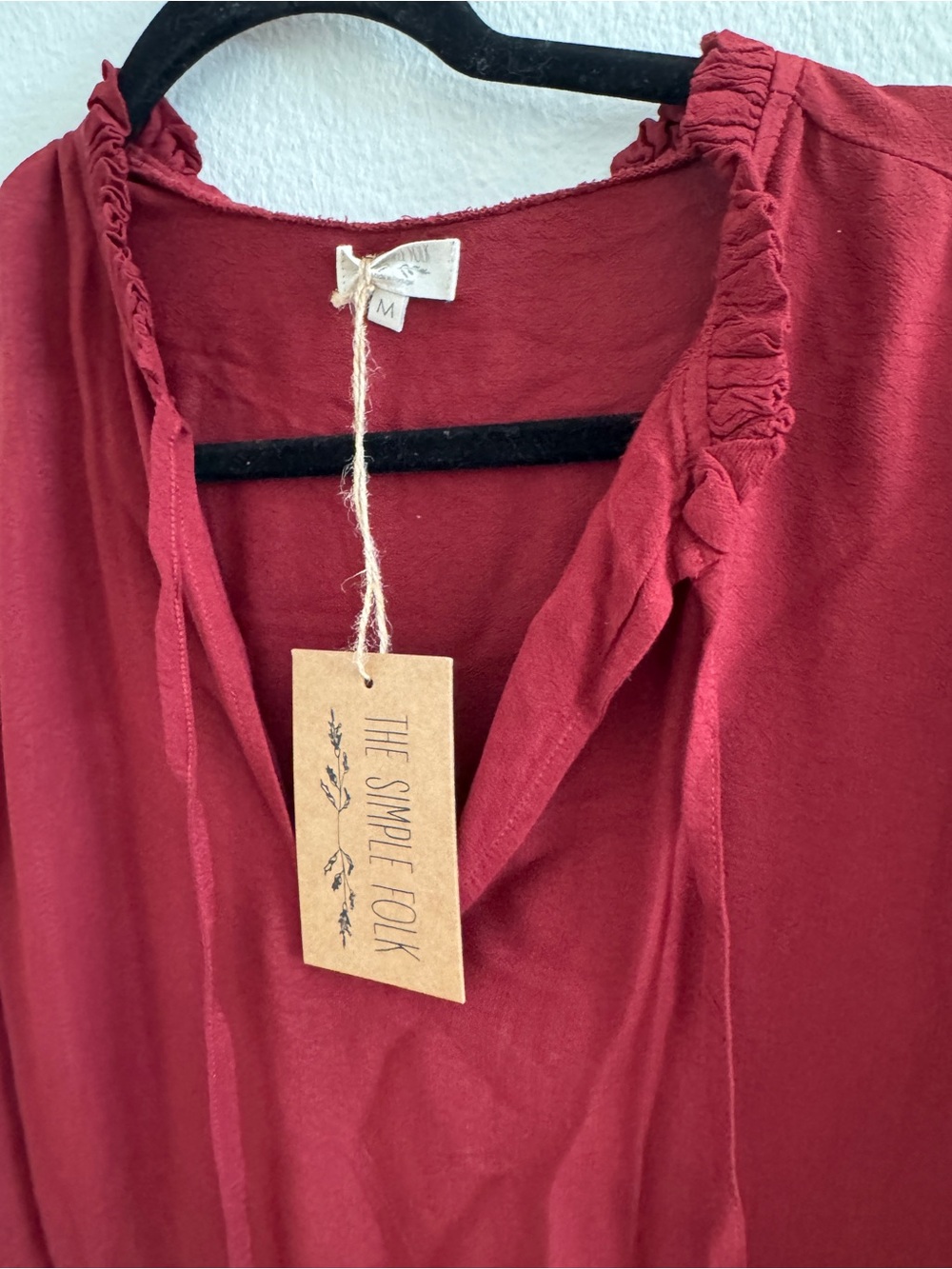 Women's Maxi Tie-Waist Long Sleeve Dress - Red - Picture 3 of 4